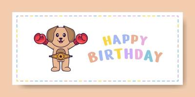 Happy Birthday banner with Cute dog cartoon character. Vector Illustration