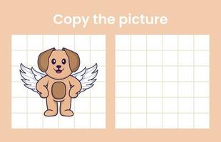 Copy the picture of a cute dog. Educational game for children. Cartoon vector illustration