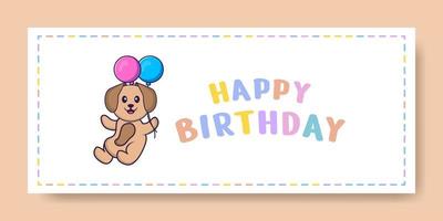 Banner de feliz cumpleaños con personaje de dibujos animados de perro lindo. ilustración vectorial vector