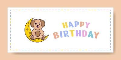 Happy Birthday banner with Cute dog cartoon character. Vector Illustration