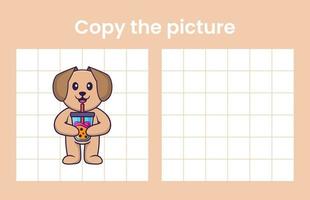 Copy the picture of a cute dog. Educational game for children. Cartoon vector illustration