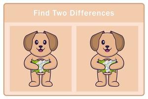 Cute dog cartoon character. Find differences. Educational game for children. Cartoon vector illustration