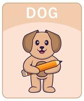 Alphabet flashcard with Cute dog cartoon character. vector