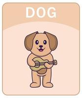 Alphabet flashcard with Cute dog cartoon character. vector