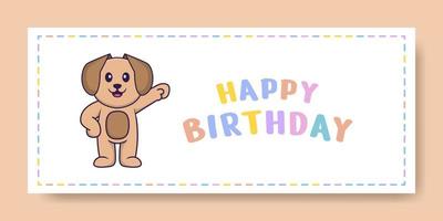 Happy Birthday banner with Cute dog cartoon character. Vector Illustration