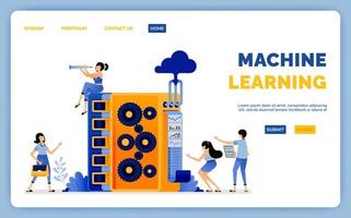 Design of machine learning for data processing on database system taken from cloud computing vector illustration can be used for landing page web website mobile apps poster flyer ui ux