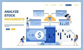 diseño de aplicaciones que están conectadas a la nube de inteligencia artificial para analizar el movimiento del precio de las acciones. La ilustración vectorial se puede utilizar para la página de destino. vector