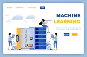 Diseño de base de datos para respaldar el rendimiento del aprendizaje automático en el procesamiento de datos y los sistemas. La ilustración vectorial se puede utilizar para la página de destino. vector