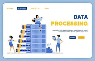 Diseño de procesamiento de datos con algoritmos que se recopilan y organizan en un sistema de servidor de base de datos.La ilustración vectorial se puede utilizar para la página de destino. vector