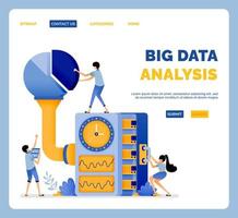 diseño de análisis e investigación del procesamiento de datos en big data organizado en un sistema de base de datos, la ilustración de vector de red se puede utilizar para la página de destino, sitio web, sitio web, aplicaciones móviles, póster, folleto ui ux