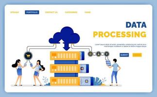 diseño de datos de procesamiento gradual en la base de datos para acceder en la nube y distribuir al usuario que lo solicite. La ilustración vectorial se puede utilizar para la página de destino. vector