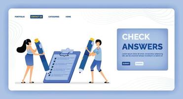 Ilustración vectorial de responder y evaluar los resultados de exámenes y encuestas sobre temas. El diseño se puede utilizar para la página de destino, sitio web, aplicaciones móviles, póster, folleto ui ux. vector