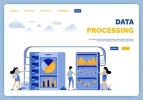 El diseño de aplicaciones muestra datos procesados por la base de datos que son fáciles de aprender y procesar nuevamente. La ilustración vectorial se puede utilizar para la página de destino. vector