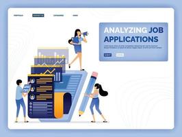 Ilustración vectorial de analizar e investigar los solicitantes de empleo forman la vacante que envían los solicitantes de empleo El diseño se puede utilizar para la página de destino Sitio web Aplicaciones móviles Folleto de póster ui ux vector