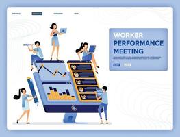 vector illustration of meeting in analyzing and evaluating employee performance to improve position and career Design can be used for landing page web website mobile apps poster flyer ui ux