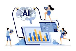 illustration of artificial intelligence develops machine learning programs and analyzes input data Vector design for landing page web website mobile apps poster flyer ui ux