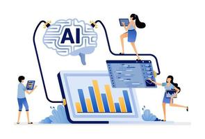 ilustración de inteligencia artificial desarrolla programas de aprendizaje automático y analiza el diseño de vectores de datos de entrada para la página de destino sitio web aplicaciones móviles póster folleto ui ux