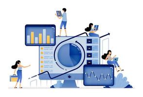 illustration of data and tables of company performance and profit growth processed by machine learning Vector design for landing page web website mobile apps poster flyer ui ux