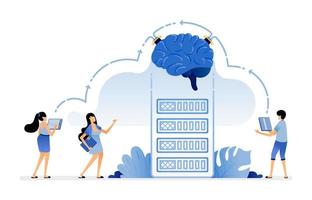 La ilustración de la inteligencia artificial recopila datos y administra las bases de datos recuperadas de las aplicaciones Diseño de vector de usuario para la página de destino Sitio web Aplicaciones móviles Póster Folleto ui ux