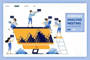 Ilustración vectorial de la reunión para analizar el desarrollo y el rendimiento de los ingresos y las oportunidades de la empresa. vector