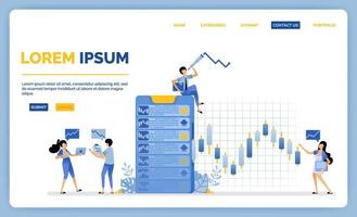 Design of apps for buying and selling stocks on secondary market with real time chart movements vector illustration can be used for landing page web website mobile apps poster flyer ui ux