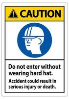 señal de advertencia no ingrese sin usar casco, un accidente podría resultar en lesiones graves o la muerte vector