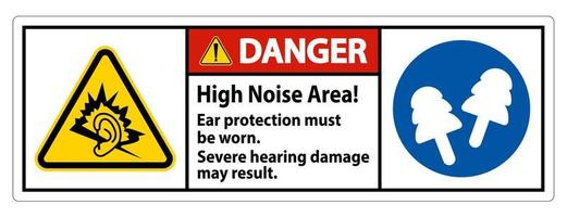 señal de advertencia área de alto ruido debe usarse protección para los oídos, puede resultar en daños auditivos severos vector
