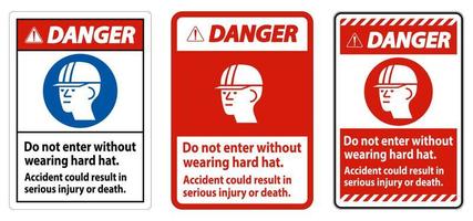 Warning Sign Do Not Enter Without Wearing Hard Hat, Accident Could Result In Serious Injury Or Death vector