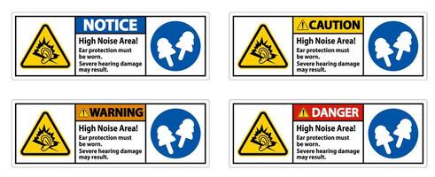 Warning Sign High Noise Area Ear Protection Must Be Worn, Severe Hearing Damage May Result vector