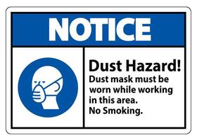 Notice No Smoking Sign Dust Hazard Dust Mask Must Be Worn While Working In This Area vector