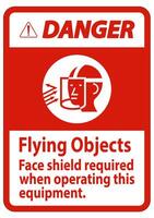 Danger Sign Flying Objects, Face Shield Required When Operating This Equipment vector