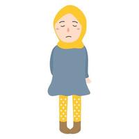cute girl in yellow hijab sad illustration vector