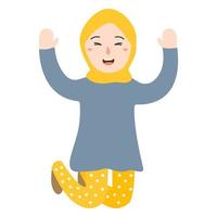 cute girl in yellow hijab happy illustration vector