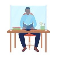 Man behind desk protector screen semi flat color vector character