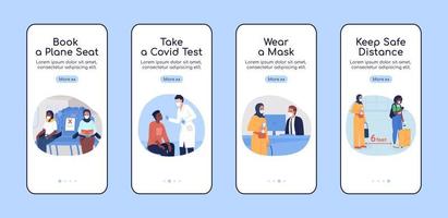 After covid travel onboarding mobile app screen flat vector template