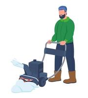 Man working with snowplow semi flat color vector character