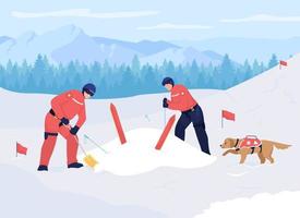 Avalanche rescue flat color vector illustration
