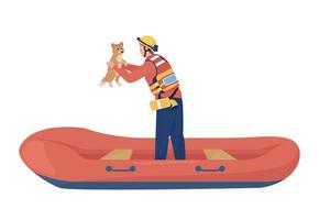 Rescuer saving dog from water semi flat color vector character