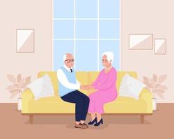 Happy elderly couple flat color vector illustration