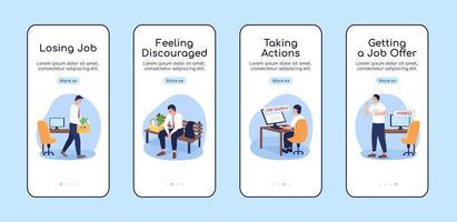 Finding job after unemployment onboarding mobile app screen flat vector template