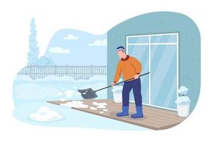 Porch snow clearing 2D vector isolated illustration