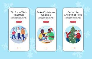 Christmas activities onboarding mobile app screen flat vector template