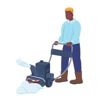 Man with snowplow semi flat color vector character