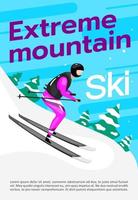 Extreme mountain ski poster vector template. Winter sport. Brochure, cover, booklet page concept design with flat illustrations. Downhill skiing. Advertising flyer, leaflet, banner layout idea