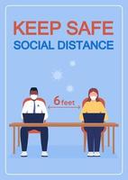 Keep safe social distance poster flat vector template