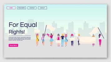 For equal rights landing page vector template. Feminist protest website interface idea with flat illustrations. Feminism, girl power movement homepage layout. Web banner, webpage cartoon concept