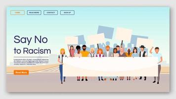 Di no a la plantilla de vector de página de destino de racismo. Protesta contra la desigualdad racial y la interfaz del sitio web de discriminación con ilustraciones planas. diseño de página de inicio, banner web, concepto de dibujos animados de página web