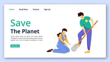 Save planet landing page vector template. Volunteer organization website interface idea with flat illustrations. Environment care homepage layout. Nature protection web banner, webpage cartoon concept