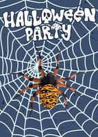 cartel publicitario de halloween con una araña en una telaraña vector