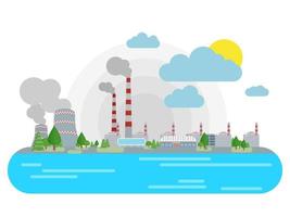 nuclear power station on the riverside vector flat illustrati